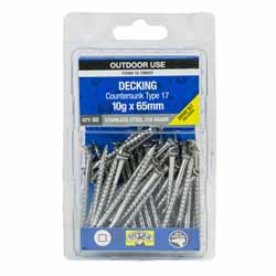 SCREW DECK CSK SQ SS316 10GX65MM 50PK