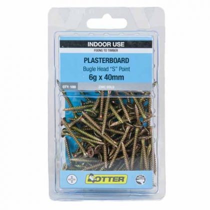 SCREW PLASTER GOLD FINE 6GX40MM 100PK