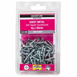 SCREW SELF TAP CSK ZP 8GX20MM 100PK