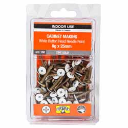 SCREW TIMBER BUTTON WHITE 8GX25MM 100PK