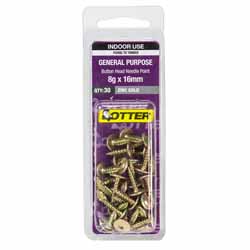 SCREW TIMBER BUTTON GOLD 8GX16MM 30PK
