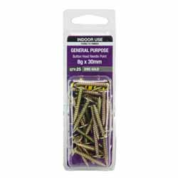 SCREW TIMBER BUTTON GOLD 8GX30MM 25PK
