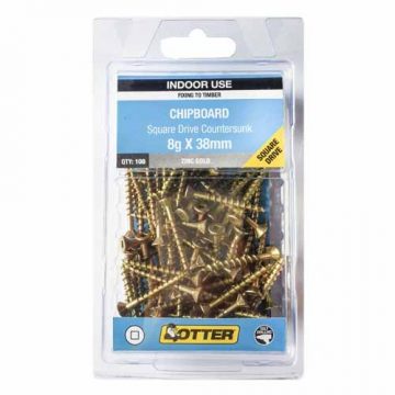 SCREW CHIPBOARD SQ  ZG 8GX38MM 100PK