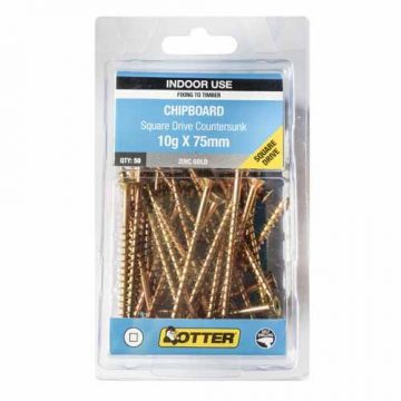 SCREW CHIPBOARD SQ  ZG 10GX75MM 50PK