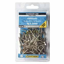 SCREW CHIPBOARD SQ  8X25MM SS304 100PK