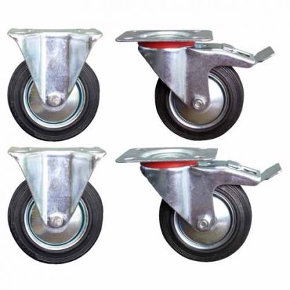 CASTOR SET RUBBER 100MM 4PC
