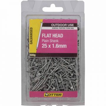 NAIL FLAT PLAIN GALV 25X1.6MM 500G